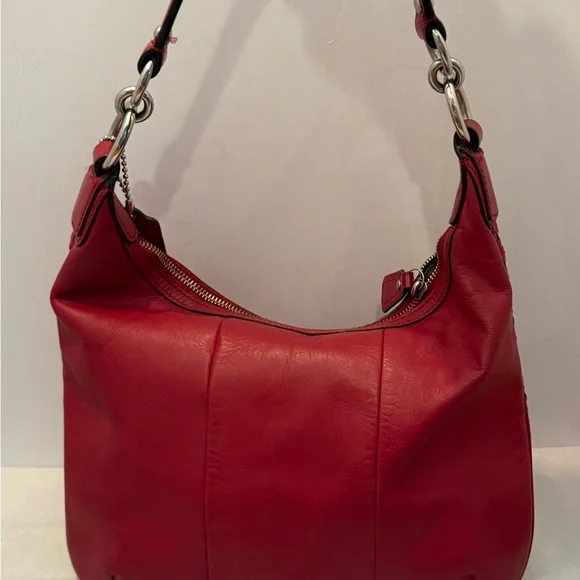 Vintage Coach 19314 Red Kristin Woven Leather Shoulder Bag Purse Hobo - Picture 5 of 13